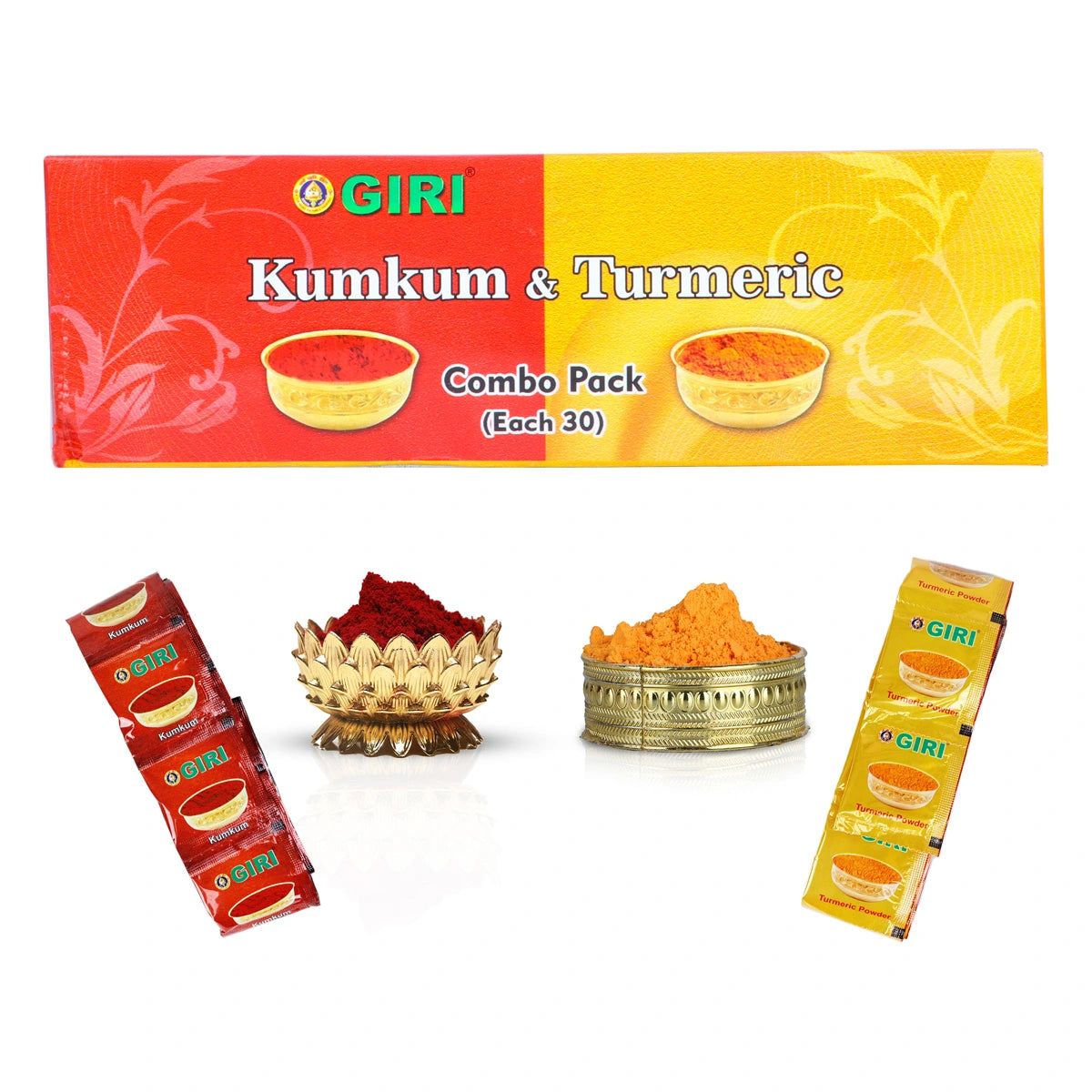 Giri Turmeric Kumkum Set - 30 Pcs | Thamboola Gift | Haldi | Kungumam | Yellow, Red Colour