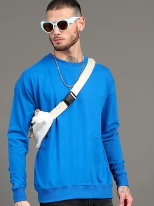 Men Royal Blue Long Sleeve Solid Oversized T-Shirt-M / Royal Blue
