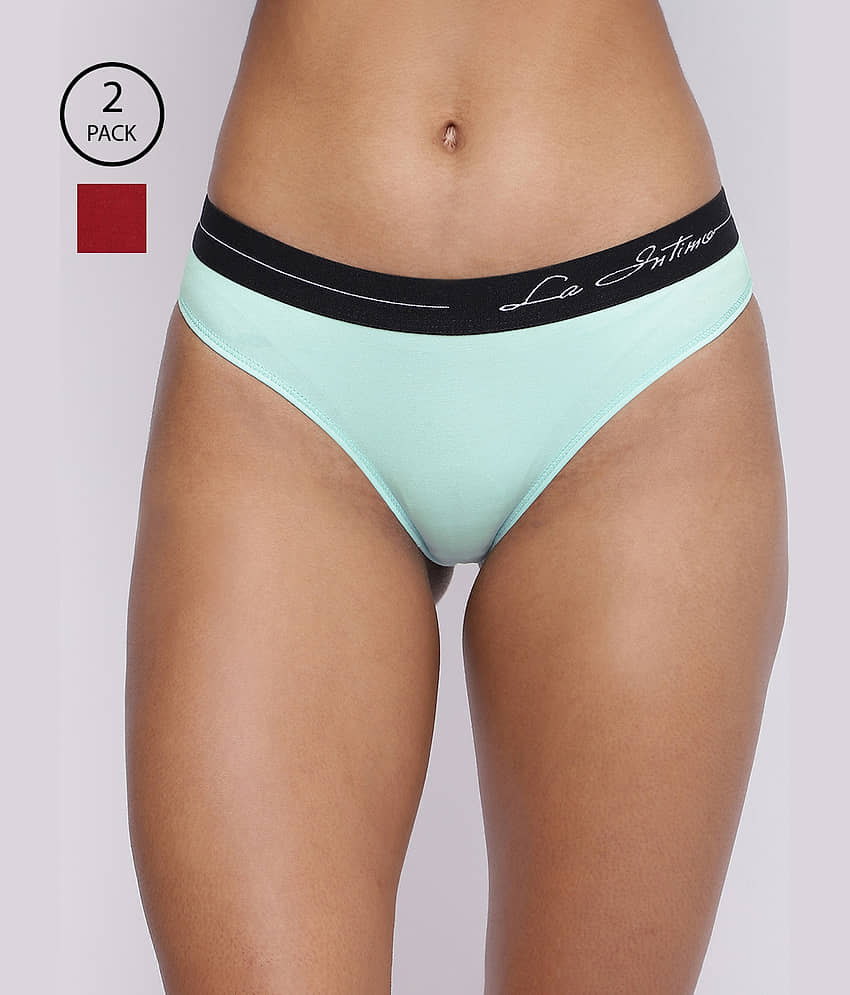 La Intimo Pack of 2 Cotton Lycra Briefs For Women ( Multicolor1 )