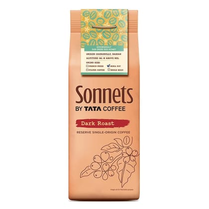 Tata Sonnets Goorghully Sun Dried Red Honey Dark Roast Moka Pot, 250g, Brown