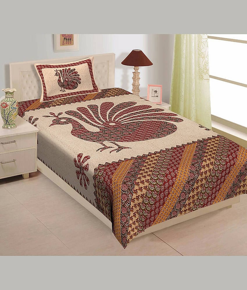 ABHACLOTHO Cotton 1 Single Bedsheet with 1 Pillow Cover ( Multicolor )