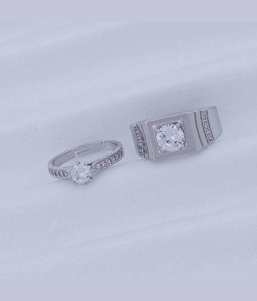 Solitaire Adjustable Some One Speical Couple Ring Set Wedding Engagement Valentine Gift  Silver Plated  Ring For Women And Men