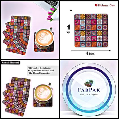FABPAK Mandala Pattern Designer Printed Coasters for Home Kitchen