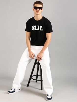 Black Printed Regular Fit T-shirt-S