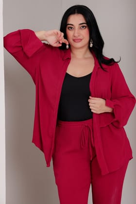 Solid Co-ord Set-Magenta Pink-L / L / Pink