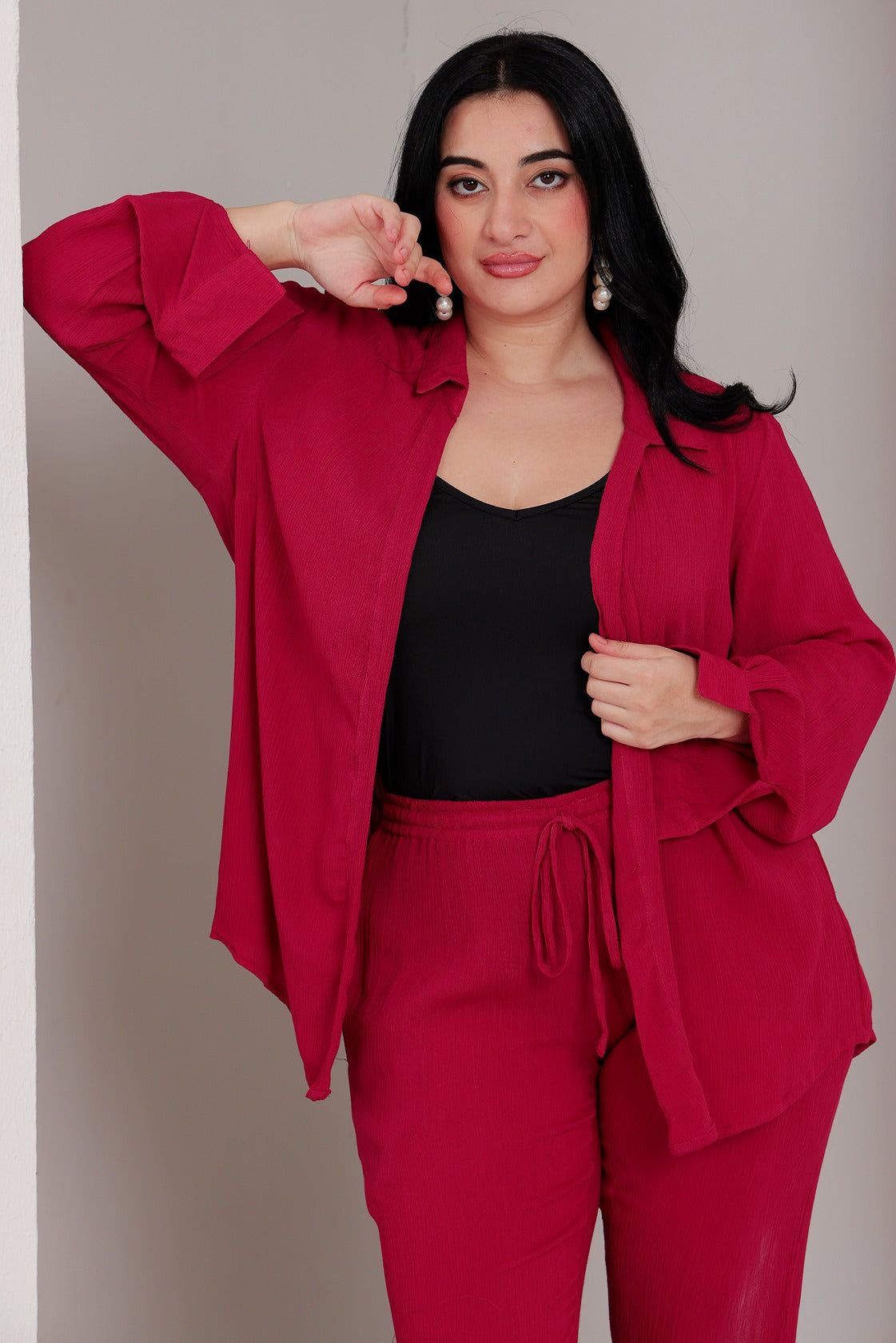 Solid Co-ord Set-Magenta Pink-L / L / Pink
