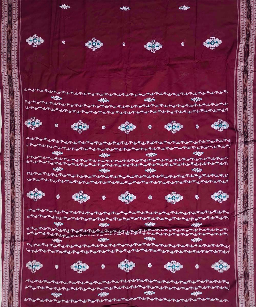 Maroon colour handwoven cotton bomkai saree