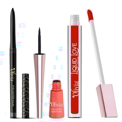Olivia Makeup kit combo 3 lipstick, Kajal and Eyeliner