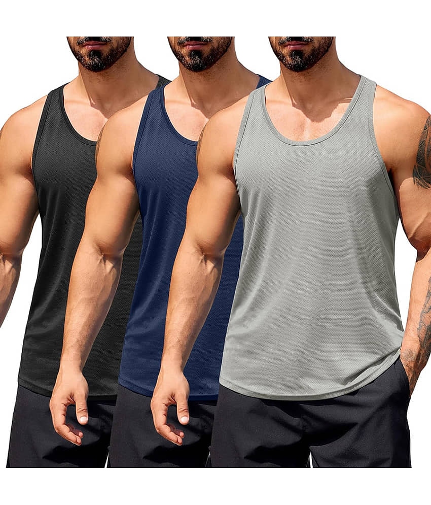 THE BLAZZE Pack of 3 Cotton Blend Gym Vest For Men ( Grey )