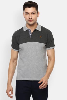 Men's Polo Collar T-Shirt - Grey & Charcoal Melange-Small / Grey & Charcoal Melange