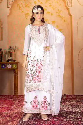 Designer Party Wear Top Plazzo And Dupatta With Real Mirror Hand Work