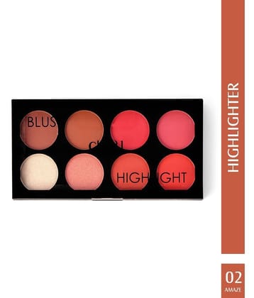 Glam21 Blush Highlighter Palette Silky pigments for long lasting Shimmer look 24gm Amaze-02