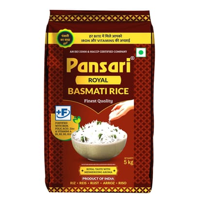 Pansari Royal Basmati rice,5Kg Great Taste and Mesmerizing Aroma | Long Grain, Naturally Aged(2-Years) with Fortified | Basmati Rice, Biryani Rice, Pulao Rice