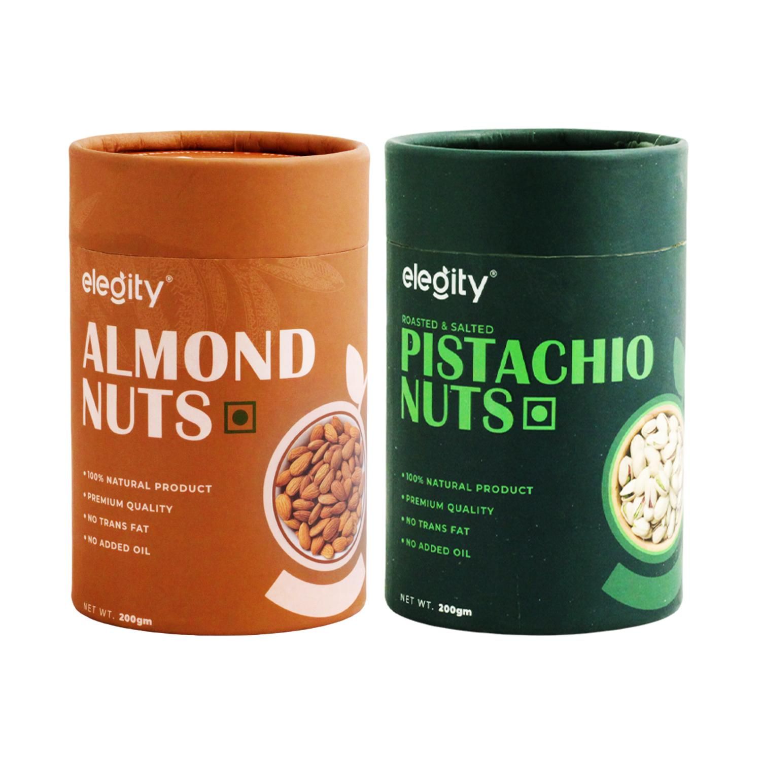 ELEGITY Dry Fruit Combo Pack | Jumbo Special California Almonds, California Pistachios (200 gm each) | 100% natural |No added preservatives | Nutritious and Delicious Snacks