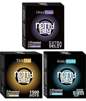 NottyBoy Extra Delay, Ultra Thin, 1500 Dots Condom  - (Set of 3, 9 Sheets)