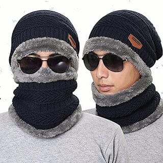 Fashlook Woolen Dark Blue Casual Winter Cap