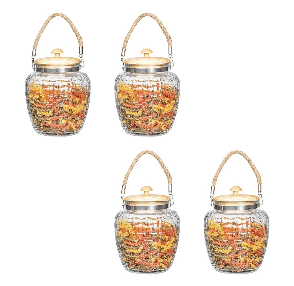 Femora Glass Kitchen Storage Jar with Bamboo Lid, 2000 ML, (2-LTR) Set of 4, Free Replacement of Lids