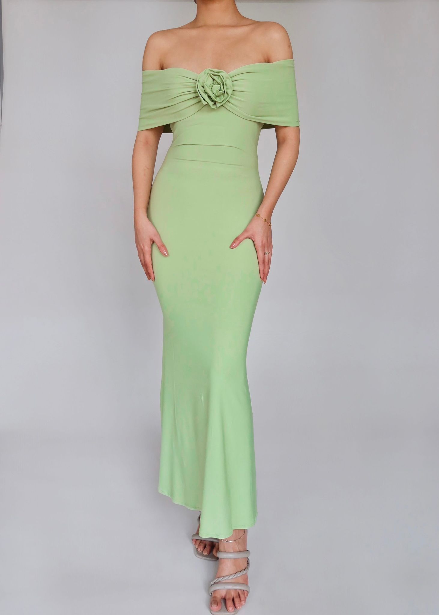 Clio Off Shoulder Long Dress-XXS / Green