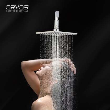Orvos Overhead Shower, Elegant square design, with touch clean nozzles, Hiqh quality Stainless Steel, with salt tested chrome plating, 8x8 inches, for high end luxury bathrooms