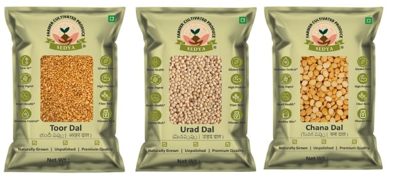 Sedya Premium Dal Combo – Toor Dal, Urad Dal & Chana Dal (3 × 1kg)