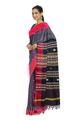 Grey Kotpad Stripe Odisha Cotton Saree