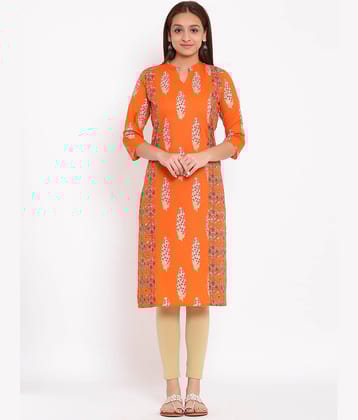 FabbibaPrints - Orange Cotton Women's Straight Kurti