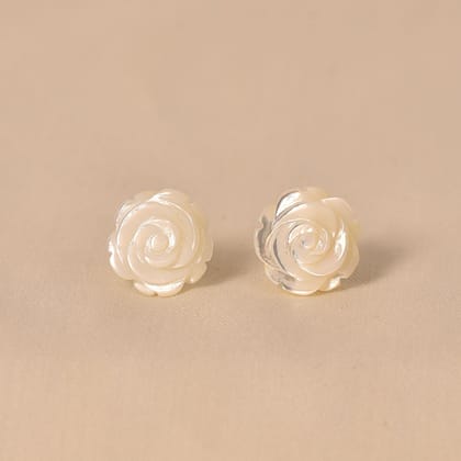 Silver White Rose MOP Earrings