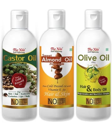 The Nile Castor Oil 100 Ml + Almond Oil 100 ML + Olive Oil 100 ML 300 mL Pack of 3