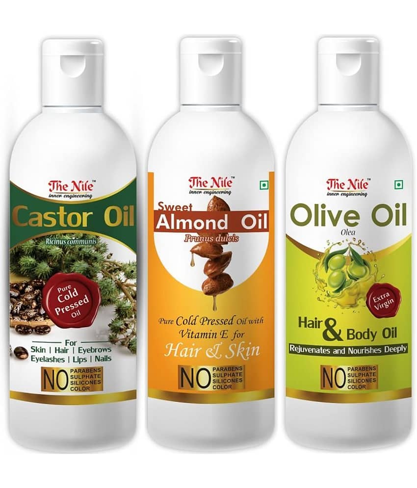The Nile Castor Oil 100 Ml + Almond Oil 100 ML + Olive Oil 100 ML 300 mL Pack of 3