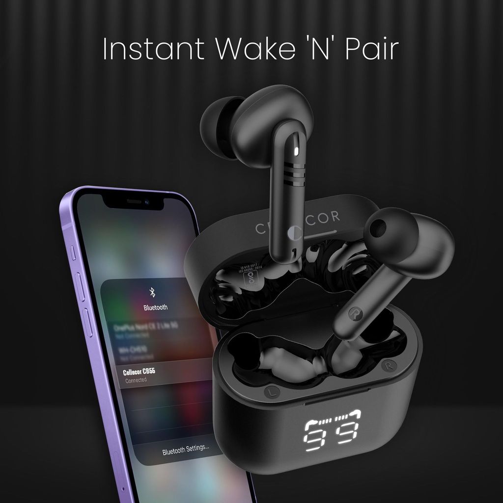 CELLECOR BroPods CB55 Waterproof TWS with 60 Hours Playtime, Automatic Pairing, HD Sound and 5.1V Bluetooth (BLACK)