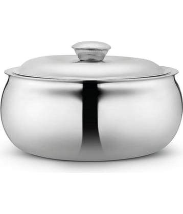 Classic Essentials Belly Tripot Casserole Silver Steel Serve Casserole ( Set of 1 , 1500 mL )
