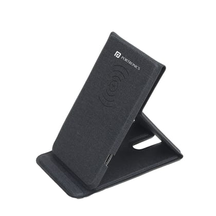 Portronics Freedom Fold Wide Compatibility, Mobile Stand, 15 Watt Wireless Charger, Premium Leather