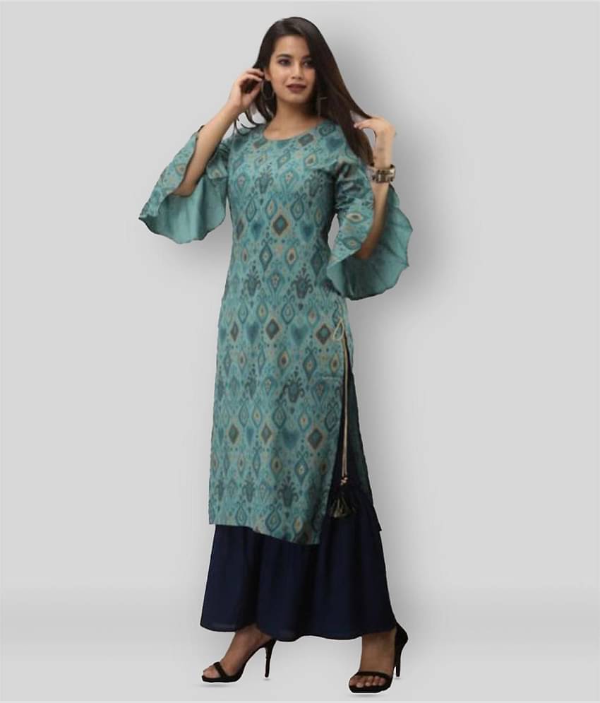 MAUKA - Turquoise Green Straight Rayon Women's Stitched Salwar Suit ( Pack of 1 )