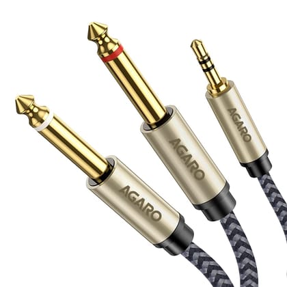 AGARO 3.5 mm 1/8 TRS to Dual 6.35 mm 1/4 TS Mono Breakout Cable Y Spitter Stereo Cord Adapter Compatible, 2 meters, grey Grey