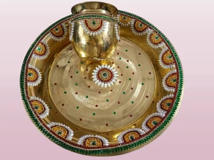 Brass Pooja Thali Set with Intricate Carvings
