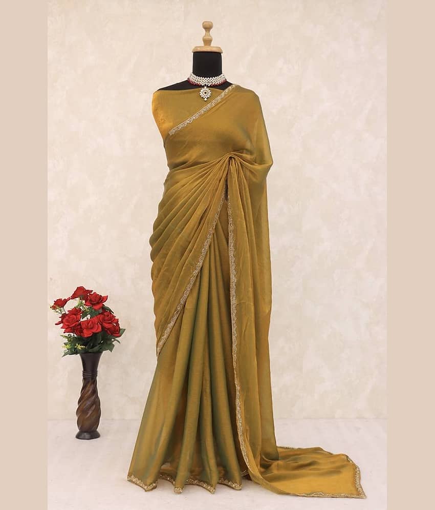Aika Chiffon Solid Saree With Unstitched Blouse Piece ( Gold )