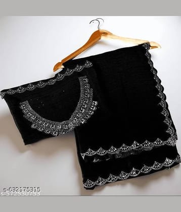 Shivadit ethnic Georgette Solid Regular Saree With Unstitched Blouse Piece ( Black )