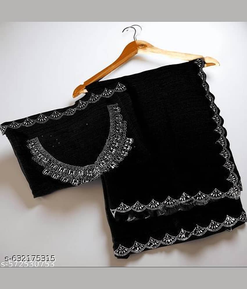 Shivadit ethnic Georgette Solid Regular Saree With Unstitched Blouse Piece ( Black )