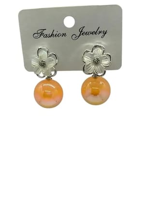 Elegant Floral Pearl Drop Earrings for Women  Korean Style White Flower Stud with Gradient Pearl Hanging Earrings | Lightweight Fashion Jewelry for Party, Wedding & Daily Wear