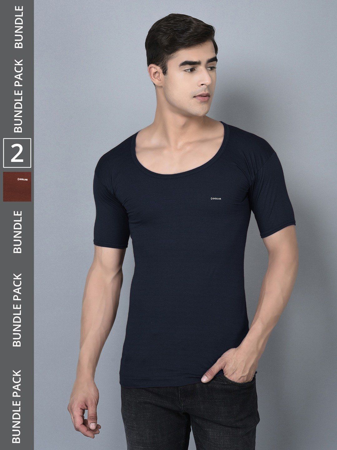 Men's Assorted Pack of 2 Solid Combed Cotton Shrinkless Vest