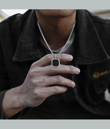 Thrillz Men's Jewellery Black Silver Chain For Men Boys Geometric Stainless Steel Black Silver Locket Pendant Necklace Chain For Men Boys Gift For Husband Gift Chains (Modern)