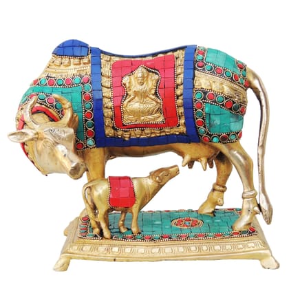 Handcrafted Cow & Calf God Idol for Home Temple & Decor, Height : 9 Inch (BSMAS145)