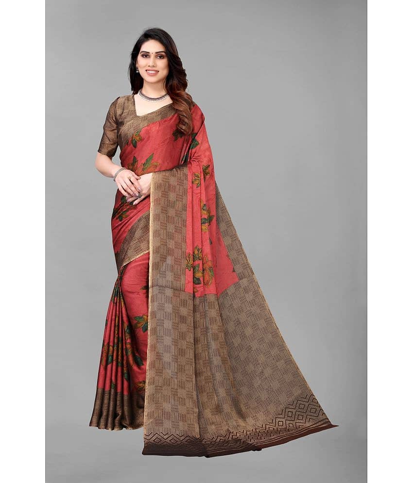 FABMORA Chiffon Printed Saree With Unstitched Blouse Piece ( Rama )