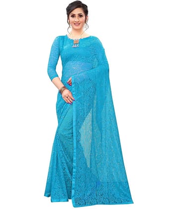 Indy Bliss Net Saree With Unstitched Blouse Piece ( SkyBlue )