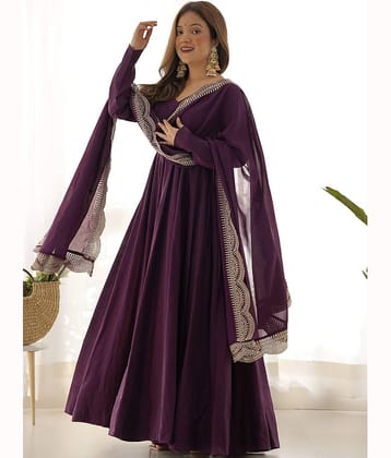 kedar fab Women Georgette Solid A-line Dress ( Wine )