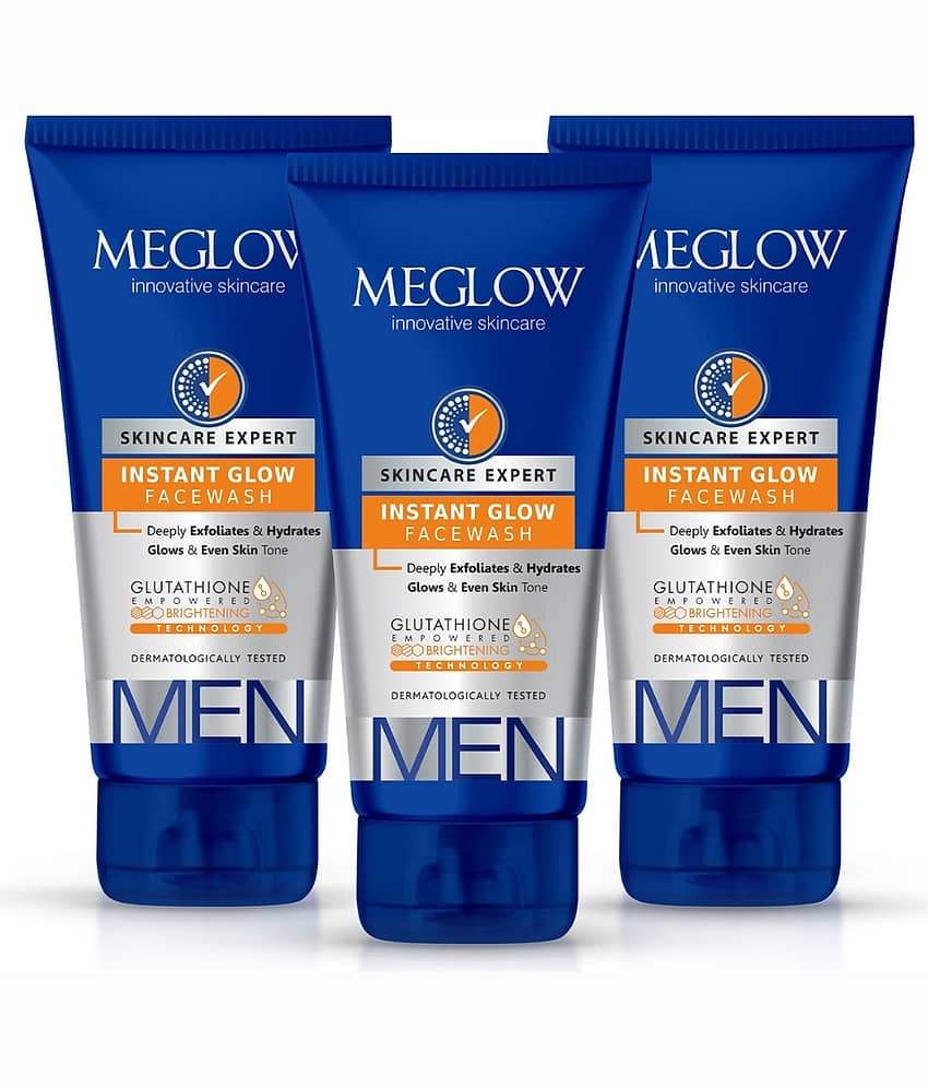Meglow Instant Glow Facewash for Men for Skin Brightening for Even Skin Tone 70g ( Pack of 3 )