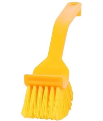 Multi-Purpose Kitchen & Bathroom Cleaning Brush with Strong Bristles | Long Handle Scrub Brush for Dishes, Sink, Tiles, Toilet & Household Cleaning | Durable Plastic Handle Cleaning Tool (Yellow)