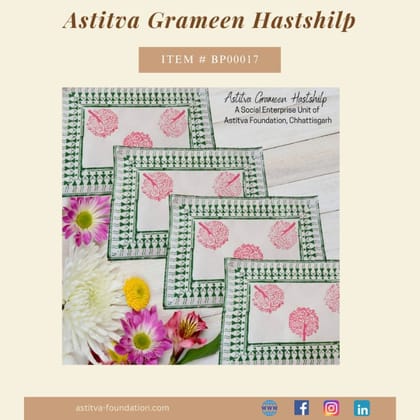 Hand Block–Printed Floral Cotton Placemats 