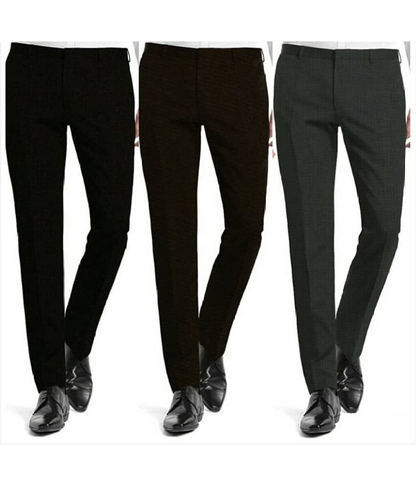 Inspire Clothing Inspiration - Multicolor Polycotton Slim - Fit Men's Formal Pants ( Pack of 3 )
