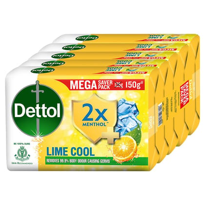 Dettol Lime Fresh (Lime Cool) Bathing Soap Bar with 12hr Freshness (750gm) |Long Lasting Freshness, 150gm Pack of 5 Dettol Lime Fresh (Lime Cool) Bathing Soap Bar with 12hr Freshness (750gm) |Long Lasting Freshness, 150gm Pack of 5 - Yellow / 150 g (Pack